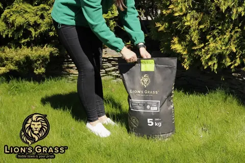 Trawa na suche tereny Lion's Grass Oasis Pro, 5 kg. Idealna mieszanka do stworzenia pięknego trawnika nawet w trudnych warunkach.