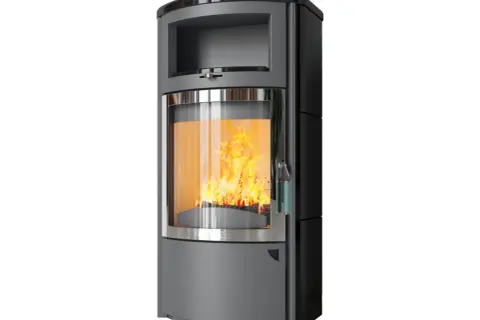 Moderner Hark Kaminofen mit sichtbarem Feuer, ein Produkt, das die Stiftung Warentest überzeugen könnte.