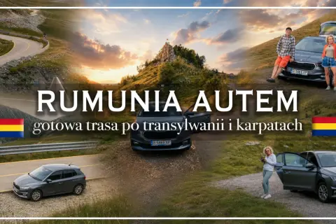 Rumunia wakacje samochodem: malownicze drogi Transylwanii i Karpat. Dwie pary cieszą się podróżą po górskich serpentynach.