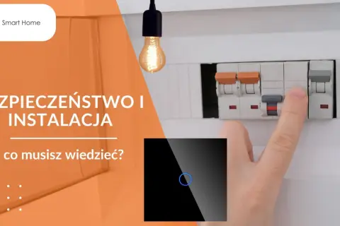Bezpieczeństwo instalacji elektrycznej i co to jest ROHS. Palec zbliża się do wyłącznika, obok widać nowoczesny włącznik światła.