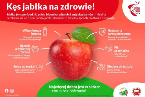 Jabłko to zdrowa przekąska, która ma tylko 90 kcal. Pełne witamin i błonnika, wspiera trawienie i serce. Chrup bez obierania!