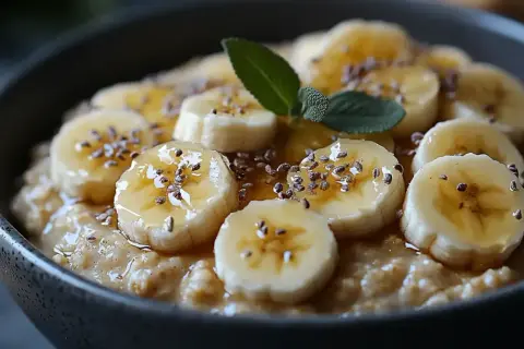 Pyszna owsianka z bananem, miodem i nasionami chia. Idealny pomysł, jak zrobić owsiankę na zdrowe śniadanie.