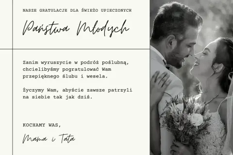 Gratulacje dla Państwa Młodych! Życzymy Wam, byście zawsze patrzyli na siebie z taką miłością. To piękne, czego życzyć młodej parze.