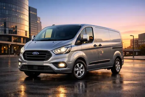 Ford Transit Custom 2.0 TDCI 130cv, un utilitaire fiable et performant, prêt à affronter la ville au crépuscule.
