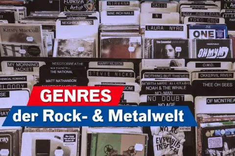 CD-Ständer mit Künstlernamen wie Nirvana, Oasis, Muse und My Chemical Romance. Entdecke die Vielfalt der Rock- & Metalwelt.
