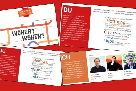 Wortwolke mit Begriffen wie Hoffnung, Glaube, Liebe, Sinn, Licht, Gnade, Freude, Ziel, die zum Nachdenken über den Lebensweg anregen.