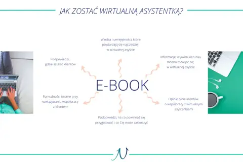 E-book "Jak zacząć jako wirtualna asystentka" zawiera wskazówki dotyczące szukania klientów, formalności, wiedzy i umiejętności, rozwoju kariery oraz opinii klientów.