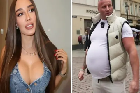 Sandra z "bad girl" w nowym filmie. Obok niej mężczyzna z dużym brzuchem.
