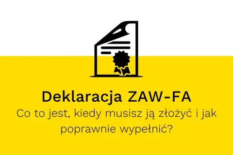 Deklaracja ZAW-FA: jak złożyć ją elektronicznie, kiedy i jak poprawnie wypełnić. Ikona dokumentu z pieczęcią.