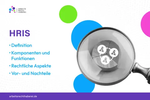 HRIS: Definition, Komponenten, rechtliche Aspekte und Vor-/Nachteile. Lupe über Holzblock mit Personensymbolen, die das HRIS-Konzept verdeutlichen.