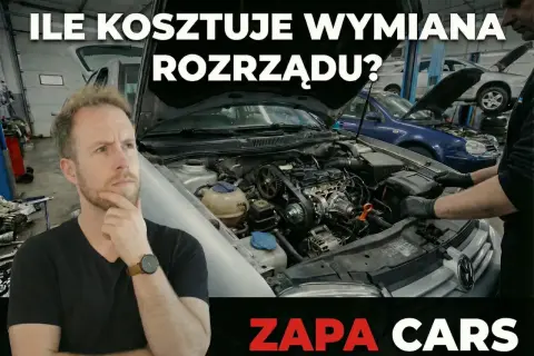 Zastanawiasz się nad wymianą rozrządu? Cena tej usługi w ZAPA CARS jest konkurencyjna. Mechanik pracuje przy silniku.