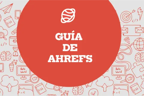 Guía de Ahrefs con iconos de SEO y desarrollo web.