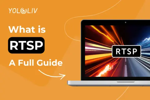A laptop displays a vibrant, abstract image with the word "RTSP" prominently featured, hinting at the world of rtsp live streaming and a comprehensive guide.