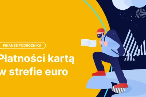 Podróżnik z plecakiem i mapą, płatności kartą w strefie euro. Kursy Visa, euro, PLN.