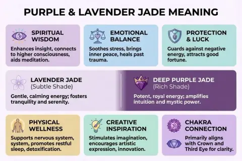 Il colore lilla significato: giada viola e lavanda per saggezza spirituale, equilibrio emotivo, protezione, benessere fisico, creatività e connessione chakra.