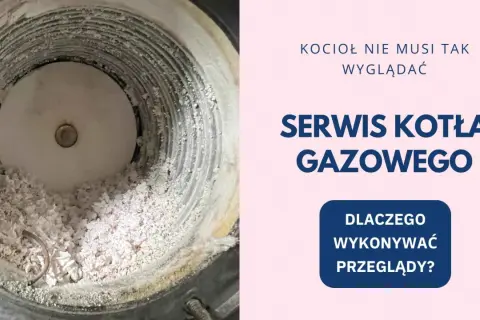Wnętrze pieca gazowego po przeglądzie kominiarskim, z widocznym osadem. "Kocioł nie musi tak wyglądać".