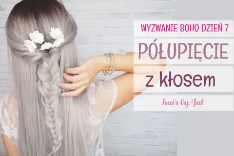 Piękna fryzura boho z warkoczem i kwiatami we włosach. Idealna na letnie dni.