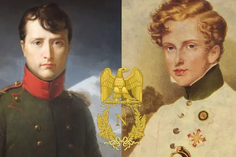 Napoléon I et son fils, Napoléon II, dont la cause de la mort reste sujette à débat. L'aigle impérial les unit.