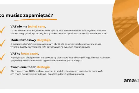 Grafika przedstawia tekst o VAT i fragment kalkulatora.