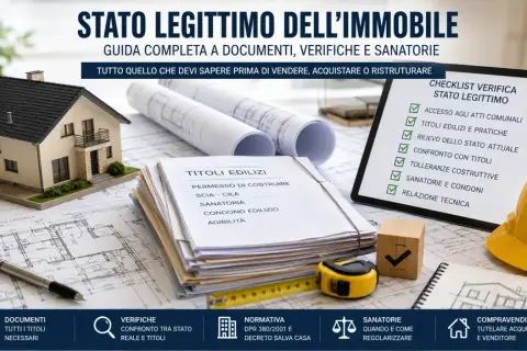 Modello di casa, progetti, documenti edilizi e checklist per verificare lo stato legittimo immobile.