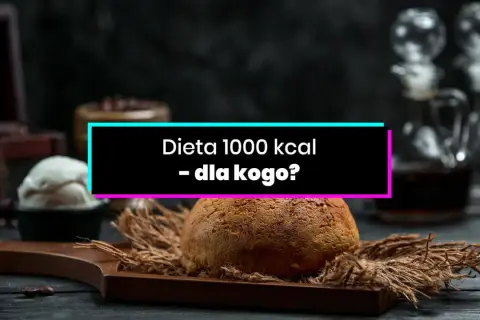 Chleb i lody na drewnianej desce. Napis: Dieta 1000 kcal - dla kogo?