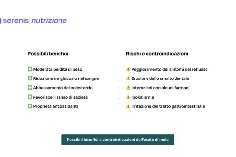 Aceto di mele: benefici per peso, glicemia, colesterolo e sazietà. Attenzione a rischi e controindicazioni.