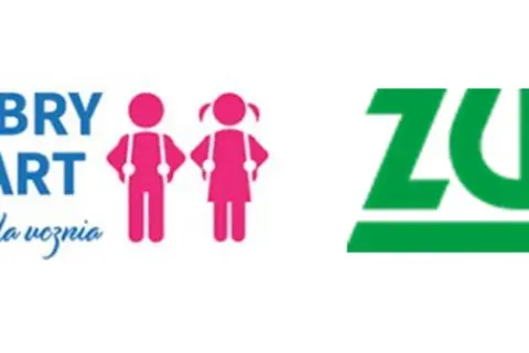 Logo "Dobry Start 300 dla ucznia" z sylwetkami dzieci i logo ZUS. Dobry start dla każdego ucznia.
