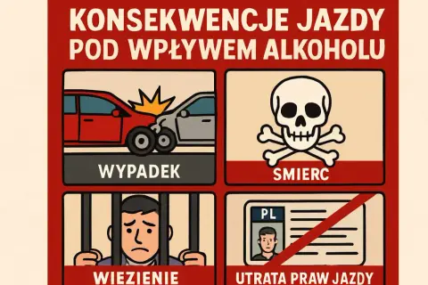 Konsekwencje jazdy po alkoholu: wypadek, śmierć, więzienie i utrata prawa jazdy. Nie ryzykuj!