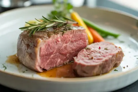 Saftigt innanlår med rosmarin och grönsaker. Ett perfekt innanlår recept för en fin middag.