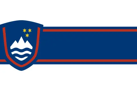 Słowenia flaga z herbem: góry, fale i trzy gwiazdy.