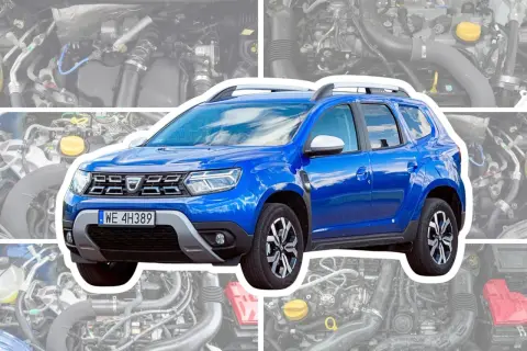Niebieski Dacia Duster 2026 z widocznym silnikiem pod maską, gotowy na każdą drogę.