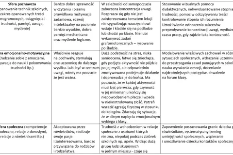 Ocena funkcjonowania dziecka z autyzmem w przedszkolu: sfera poznawcza, emocjonalno-motywacyjna i społeczna.