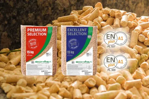 Worki z pelletem drzewnym Premium Selection i Excellent Selection. Szukasz, gdzie kupić pellet w niedzielę? Sprawdź ofertę Biomasa Partner Group.
