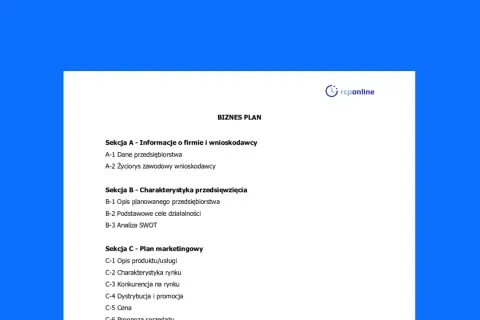 Struktura biznes planu: informacje o firmie, charakterystyka przedsięwzięcia i plan marketingowy.