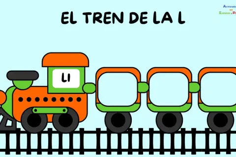 El tren de la L, con la sílaba "LI" en su locomotora, espera vagones para completar la palabra.