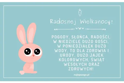 Uroczy króliczek z wielkimi oczami życzy radosnych, kolorowych świąt! Wesołych, zdrowych życzeń wielkanocnych rymowanki.