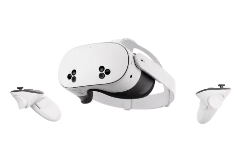 Gogle VR Meta Quest 3s z kontrolerami, gotowe do zanurzenia w wirtualnej rzeczywistości.