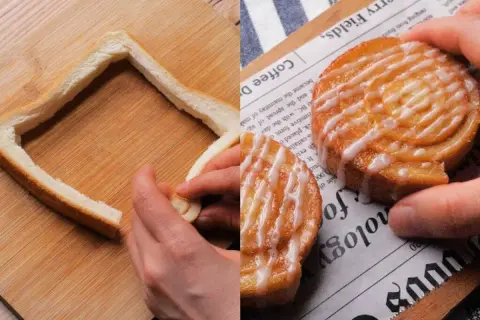 Manos dan forma a pan para hacer un postre. El resultado: pan casero glaseado, perfecto para disfrutar.