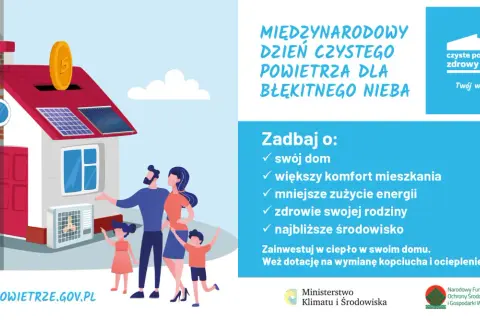 Rodzina dba o dom z panelami słonecznymi i klimatyzatorem. Czyste powietrze to zdrowy wybór, a wymiana kopciucha i ocieplenie domu to inwestycja w przyszłość.