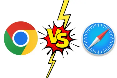 Logo Google Chrome kontra logo safari przeglądarka.