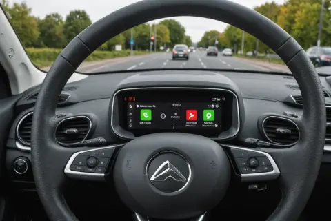 Tableau de bord d'une Citroën C3, affichant le menu du système multimédia. Une option pour réinitialiser la direction assistée électrique est visible.