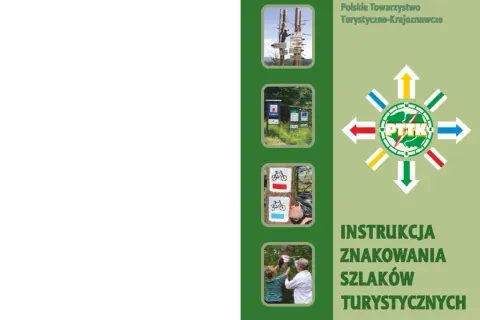 Kolaż zdjęć: słupy z drogowskazami, znaki szlaków, ludzie znakujący szlak.