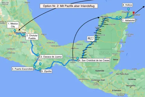 Reiseroute für Backpacking in Mexiko: Von Mexiko-Stadt über Oaxaca und Chiapas bis Yucatán.