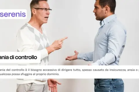 Due uomini discutono animatamente. Uno punta il dito, mostrando la sua mania del controllo.