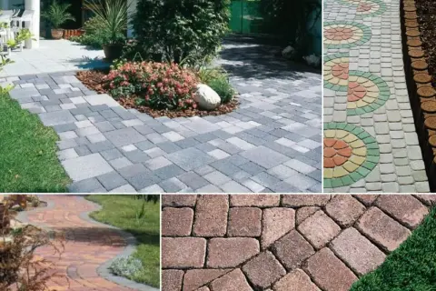 Betonowy chodnik zrób to sam: inspiracje na ścieżki ogrodowe z kostki brukowej w różnych wzorach i kolorach.