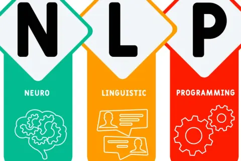 PNL que es: Neuro, Lingüística y Programación. Ilustración con iconos de cerebro, diálogos y engranajes.