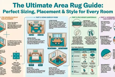A bedroom rug should frame the bed, extending 18-24 inches on both sides and from the foot of the bed, creating a soft landing.