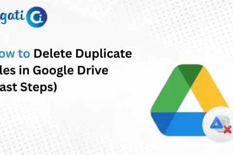 Learn how to delete duplicate files in Google Drive with these fast steps. The image shows the Google Drive logo and a graphic indicating file deletion.