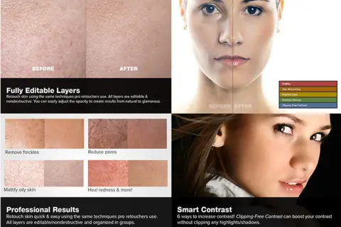Avant/après : enlever brillance visage photoshop, réduire pores, matifier peau grasse. Retouche professionnelle.