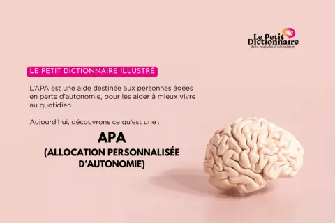 Le Petit Dictionnaire illustré explique que l'APA (Allocation Personnalisée d'Autonomie) est une aide pour les personnes âgées en perte d'autonomie.